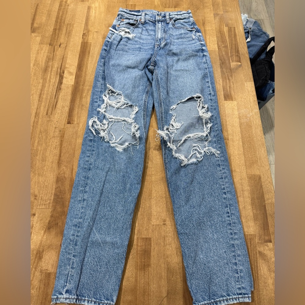 American Eagle Outfitters Ripped Blue Straight Leg Jeans